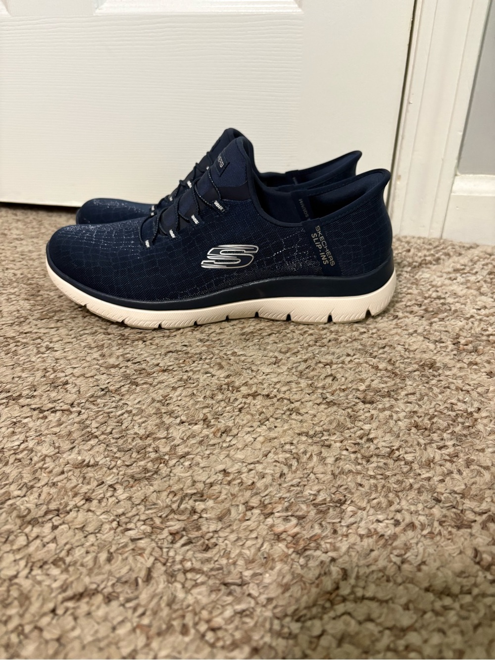 Skechers Navy and White Slip-On Walking Sneakers